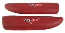C6 Corvette Logo Embroidered Leather Armrest Pads Red 2005-2013